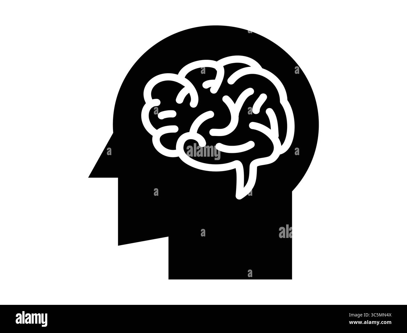 Vector illustration of a human head silhouette with brain icon ...