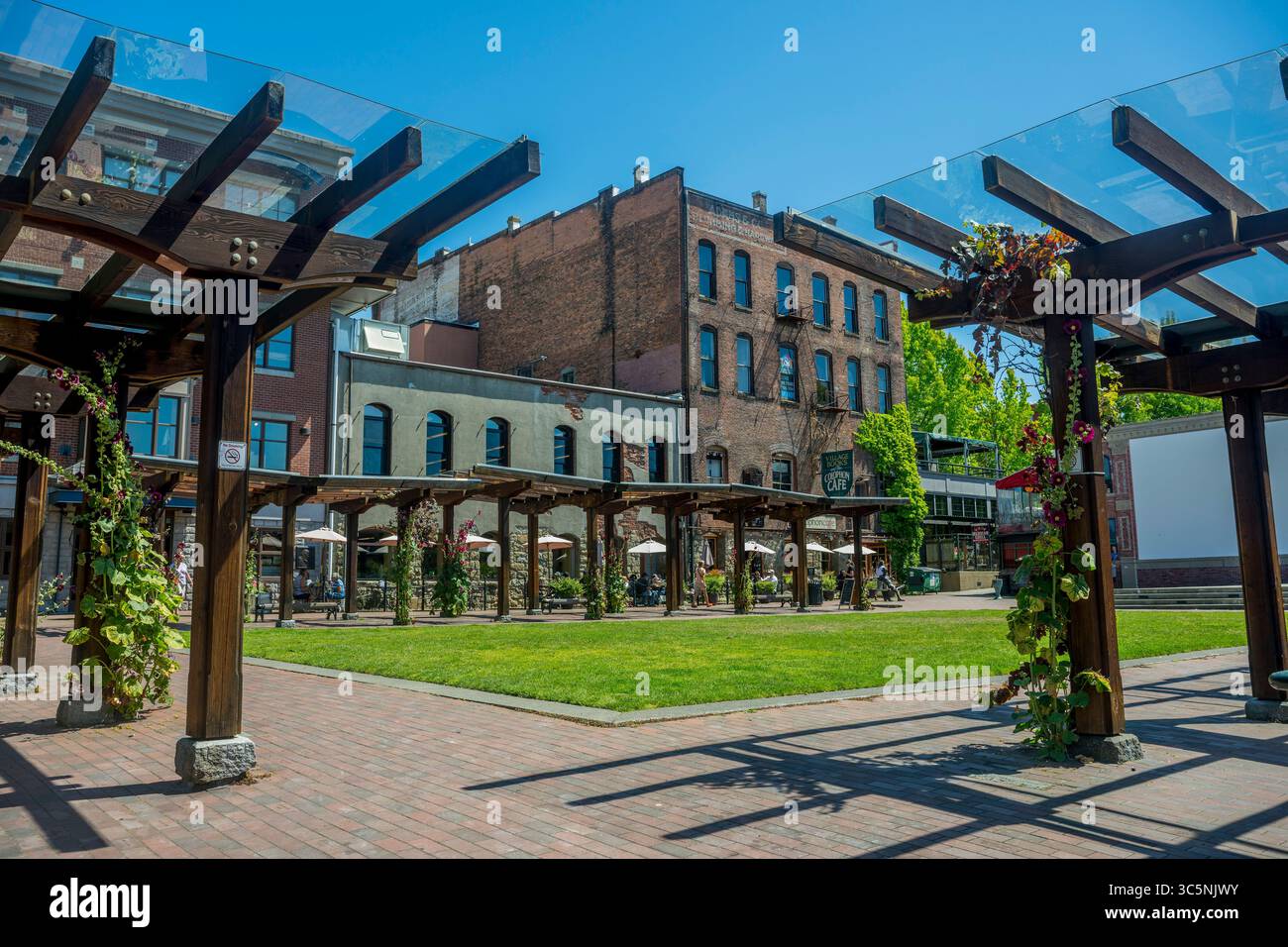 A street scene in historic Fairhaven, in Bellingham in Whatcom County, Washington State, USA. Stock Photo
