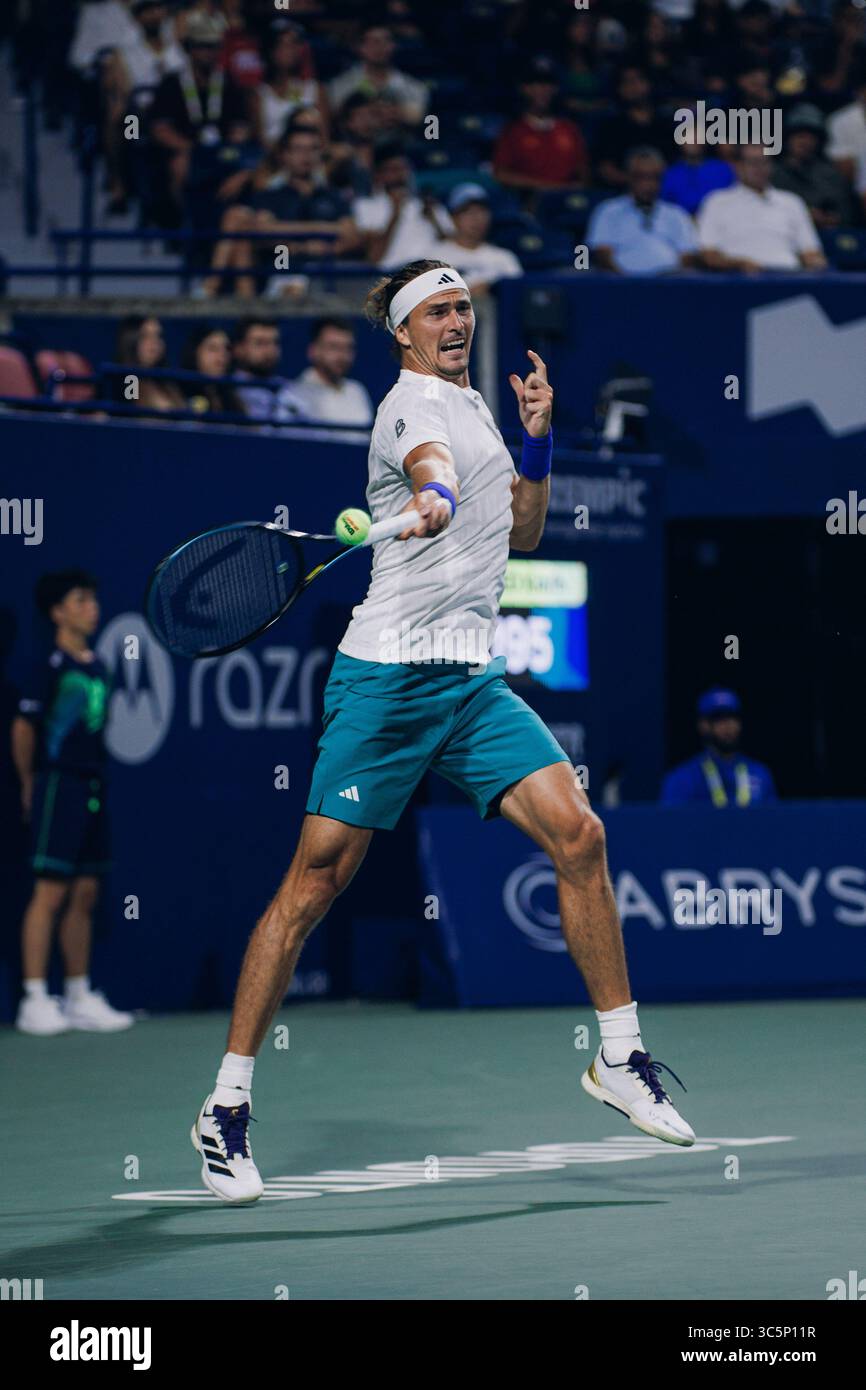 Toronto, Canada. 29th July, 2025. Toronto, Canada, Jul 29th 2025: Alexander Zverev (Germany) in action during round of 64 match between Alexander Zverev and Adam Walton on day 3 of the 2025 National Bank Open Toronto at Sobeys Stadium in Toronto, Canada (NO COMMERCIAL USAGE). (Curtis Wong/SPP) Credit: SPP Sport Press Photo. /Alamy Live News Stock Photo