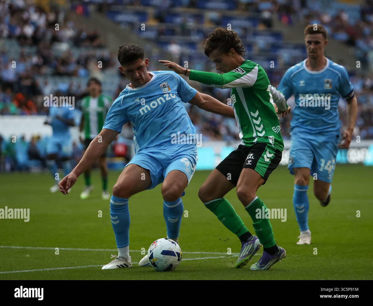 Coventry, UK. 30th July 2025. Bobby Thomas of Coventry City tackles ...
