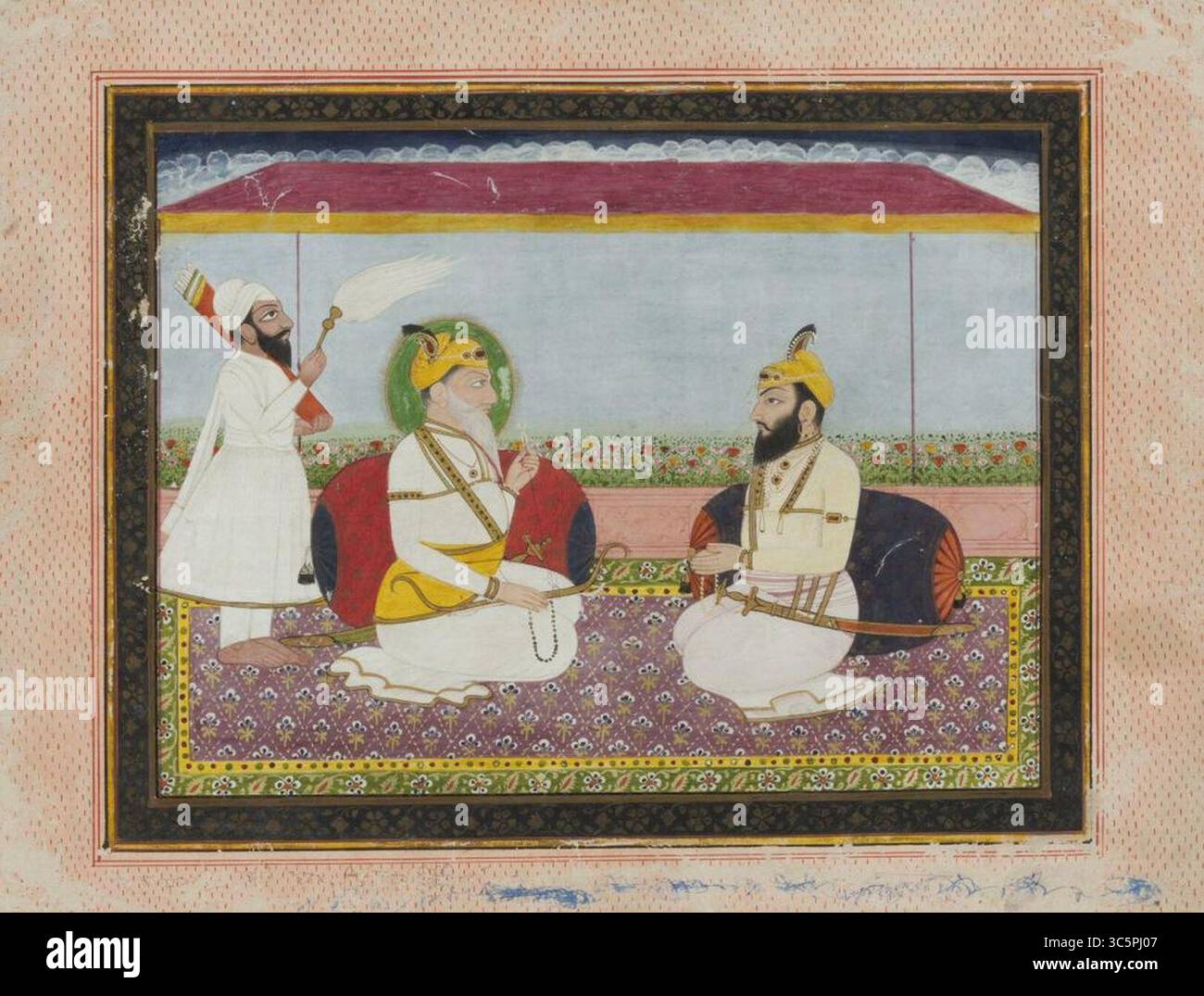 Miniature painting of Sikh rulers Surjan Singh and his son Trilok Singh ...