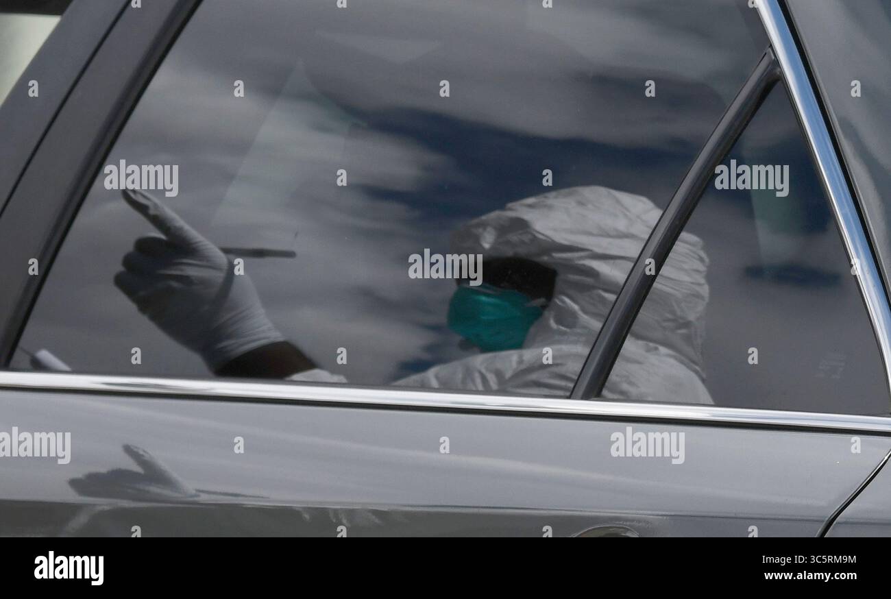 One of several Los Angeles City COVID-19  drive-through test sights near Dodger Stadium Wednesday, March 25,2020. Los Angeles, CA/USA. (Credit Image: © Gene Blevins/ZUMA Wire) Stock Photo
