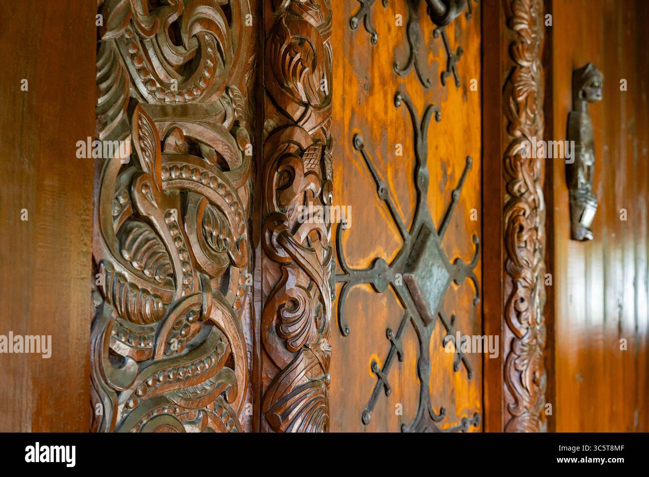 The interior of Minot's Gol Stave Church replica showcases intricate ...