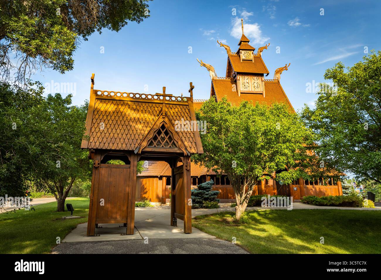 The Gol Stave Church Museum, a meticulous replica located in Minot's Scandinavian Heritage Park Stock Photo