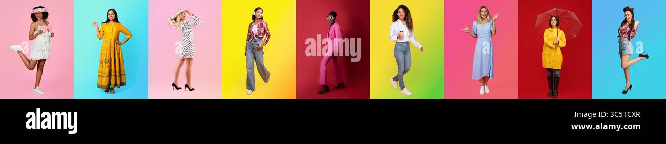 Diverse group of people showcasing vibrant styles against colorful ...