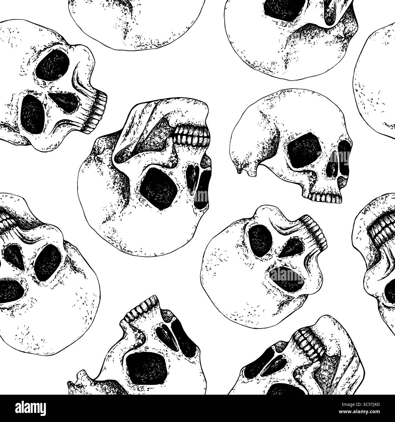 Human skulls seamless pattern graphic style. Vector illustration with ...