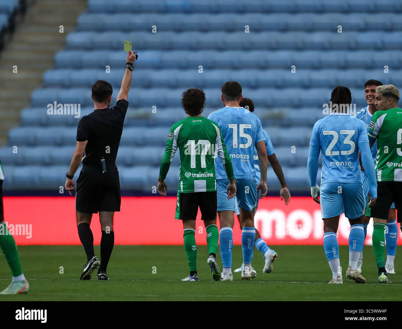 Coventry, UK. 30th July 2025. Liam Kitching of Coventry City is shown a ...