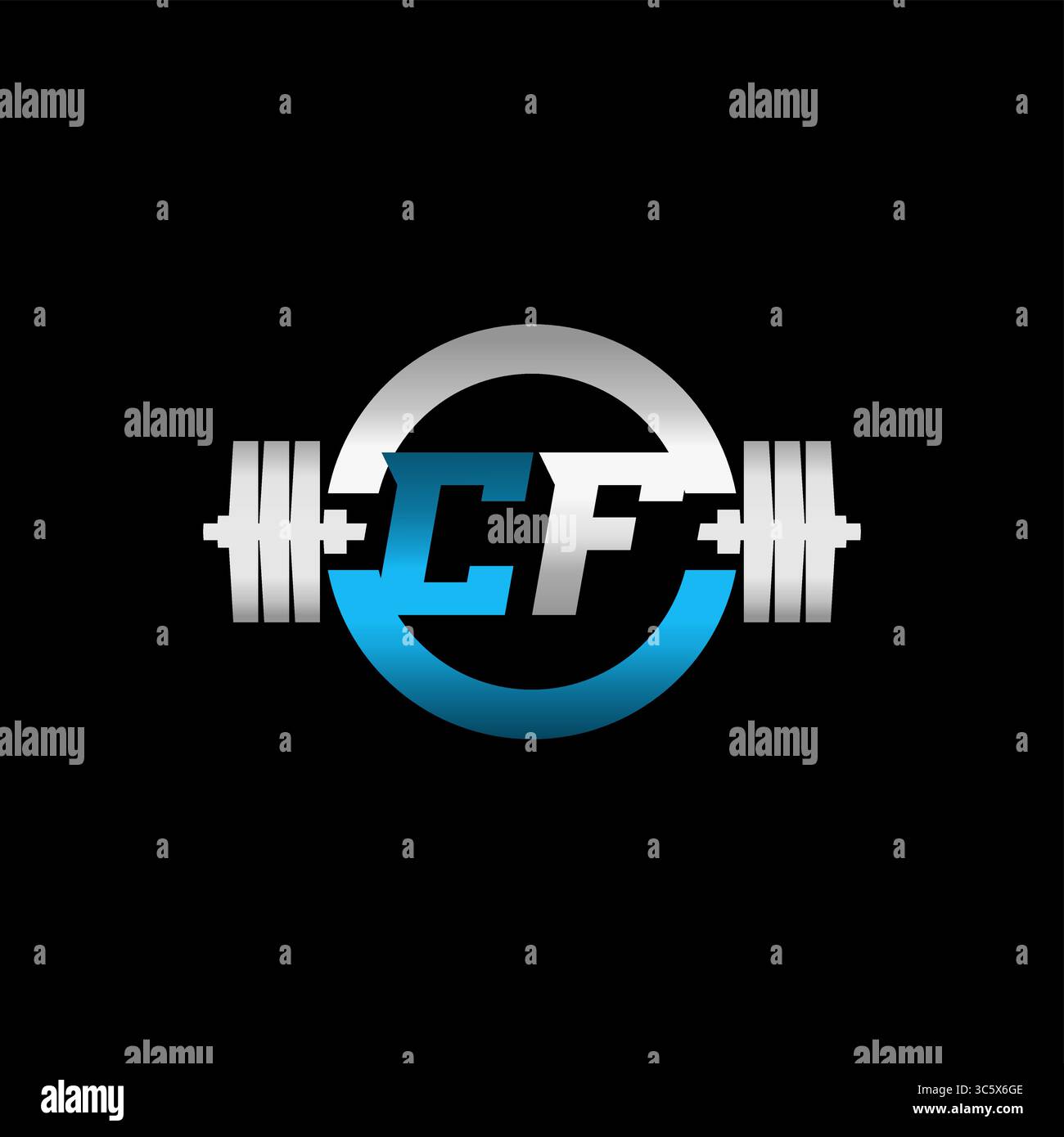 Fitness Gym Logo Initial Letter CF with Dumbbell and Circle vector graphic Stock Vector