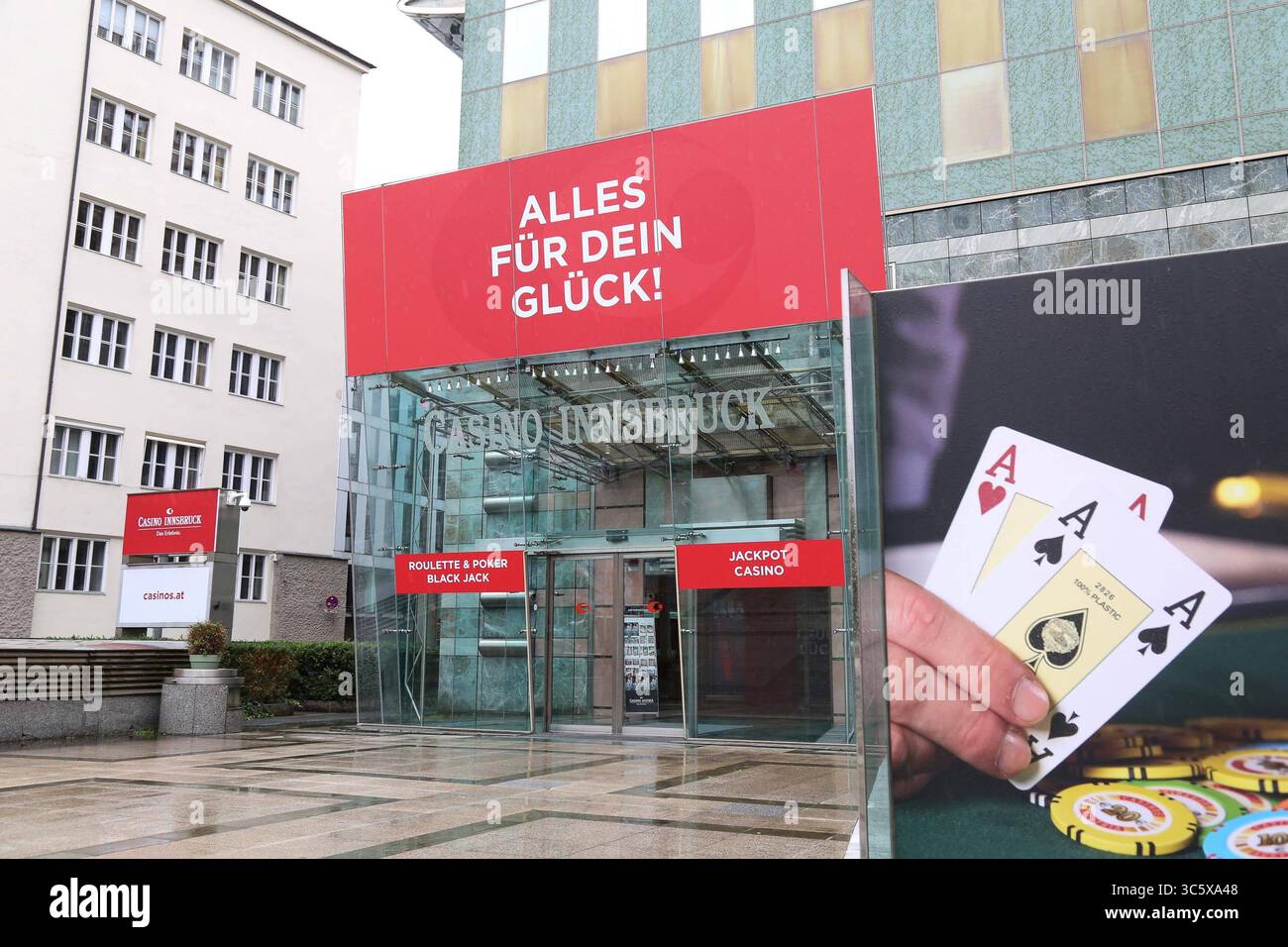 31.07.2025, Innsbruck, AUT, Unterwegs in Tirol, Symbolbild, Themenbild, Verschiedene Themenbilder, im Bild Casino, Innsbruck, Casinos Austria, Innsbruck, Tirol, *** 31 07 2025, Innsbruck, AUT, On the road in Tyrol, Symbol picture, Theme picture, Various theme pictures, in the picture Casino, Innsbruck, Casinos Austria, Innsbruck, Tyrol, Stock Photo