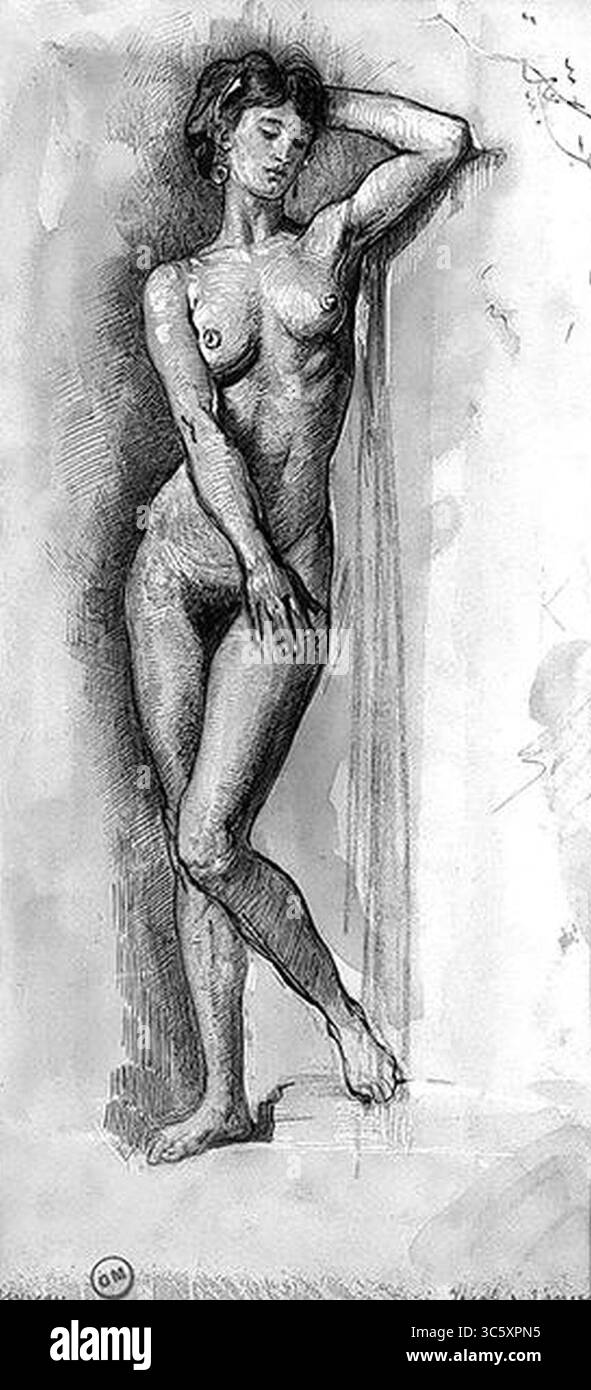 Moreau - Des. 3296, Modèle féminin nu debout pour l’Ange. Stock Photo
