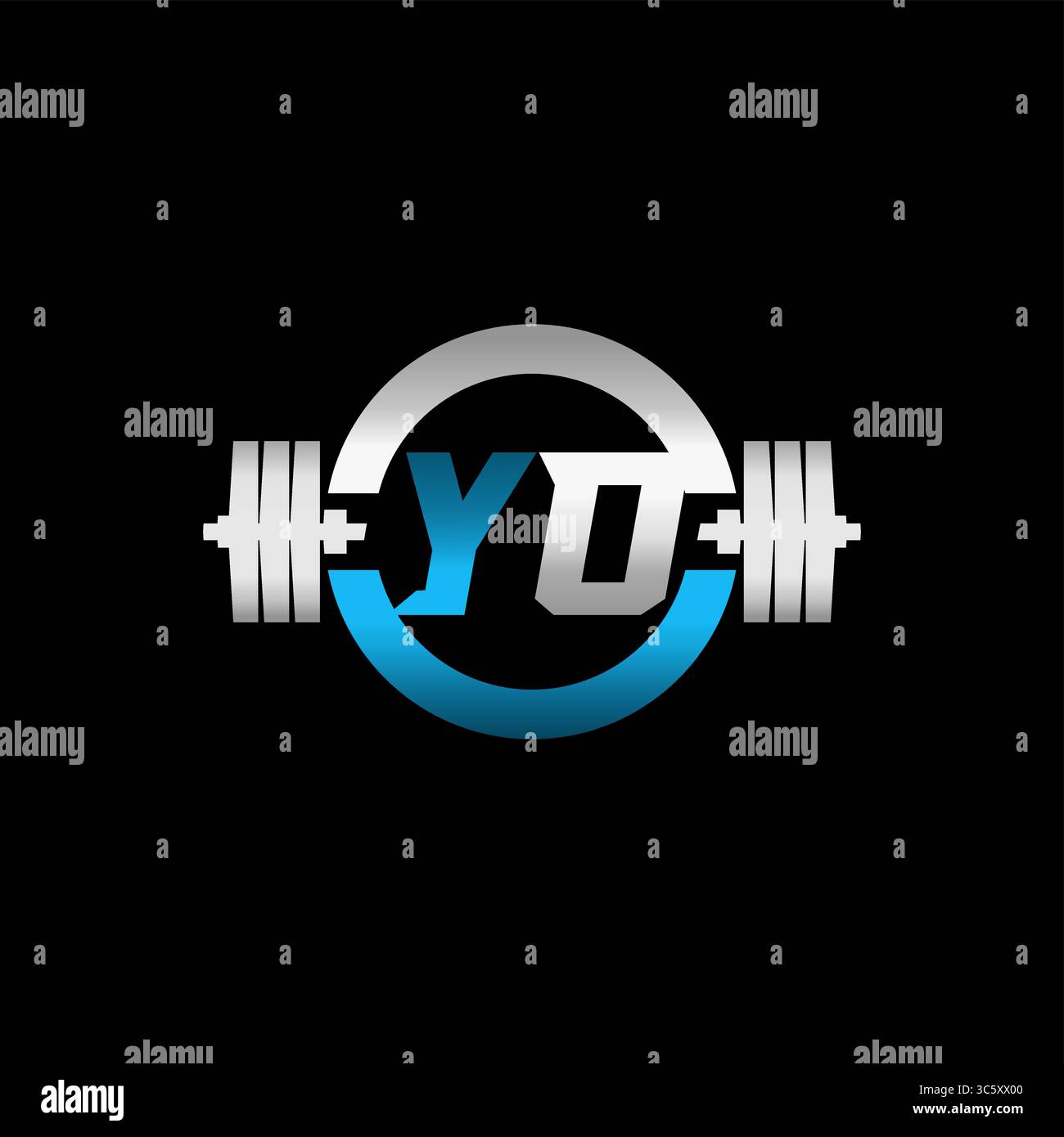 Fitness Gym Logo Initial Letter YO with Dumbbell and Circle vector graphic Stock Vector