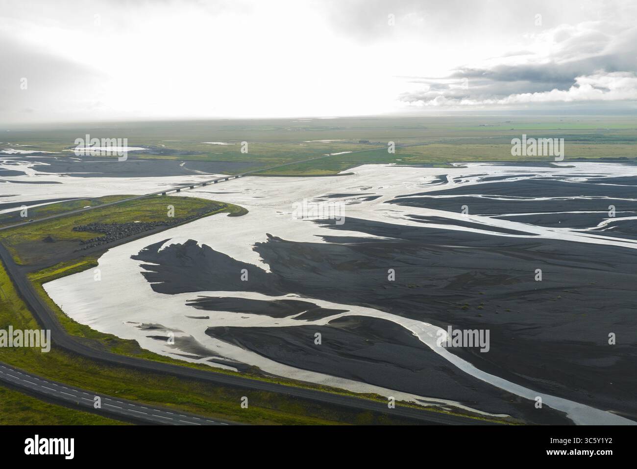 Aerial view of glacial rivers in the highlands of iceland hi-res stock ...