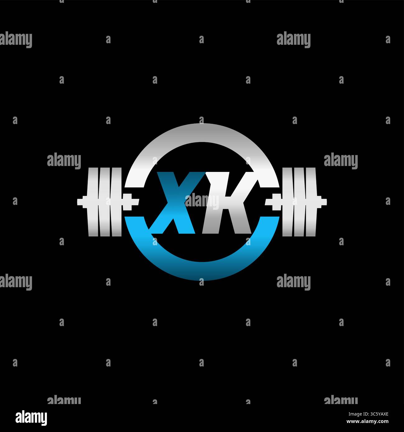 Fitness Gym Logo Initial Letter XK with Dumbbell and Circle vector ...