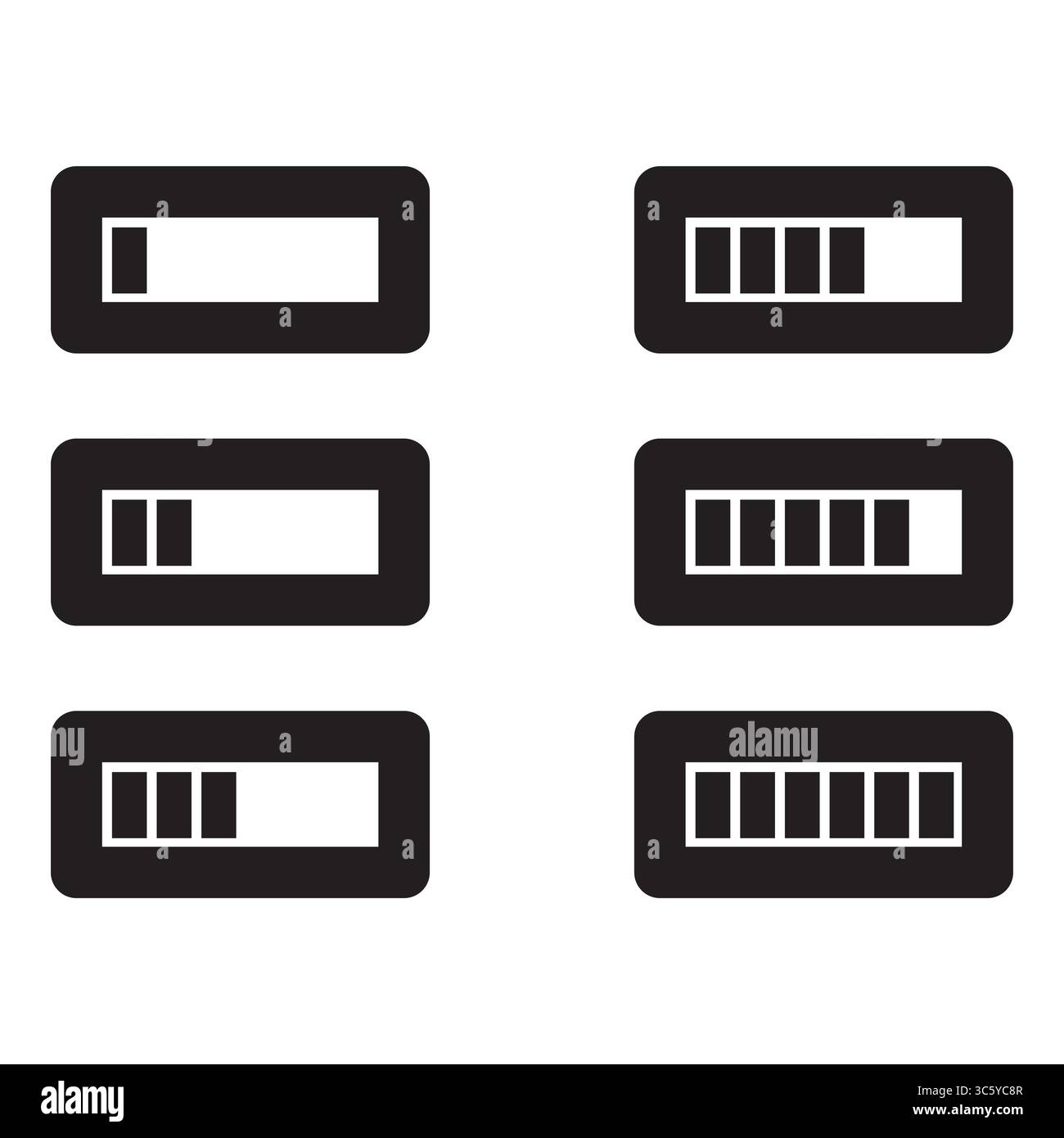 Battery indicators set. Power level icons. Charging status symbols ...