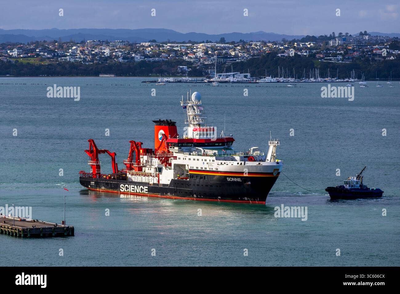 Auckland, New Zealand, 28 July 2025. The RV Sonne, a German deep ocean ...