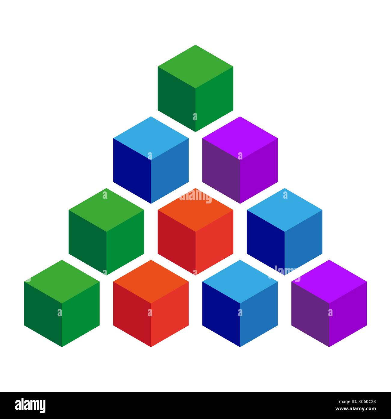 Cube pyramid structure. Colorful block elements. Geometric Vector illustration. Three dimensional stack. Stock Vector