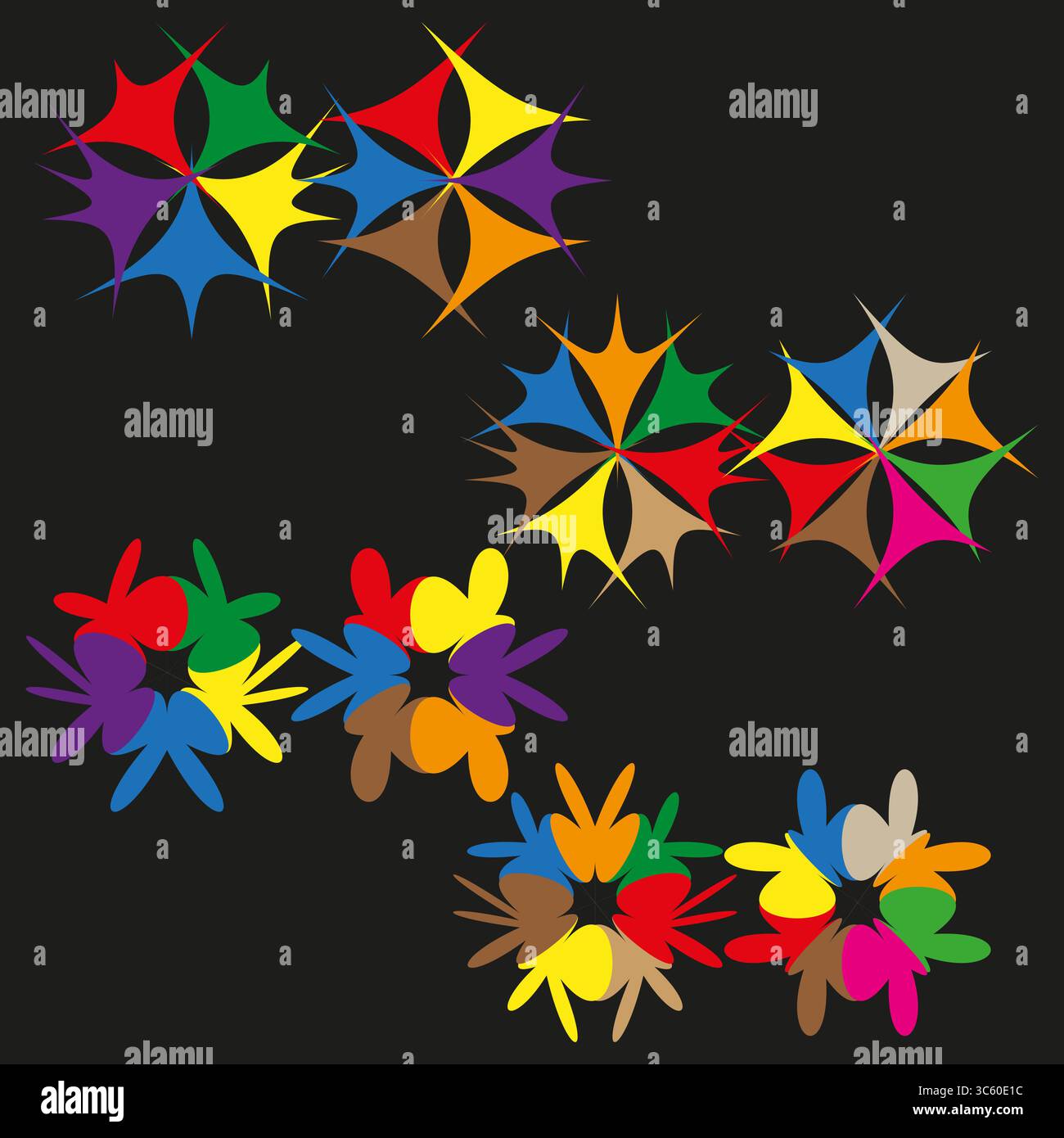 Colorful star shapes. Exploding Vector forms. Dynamic graphic elements ...