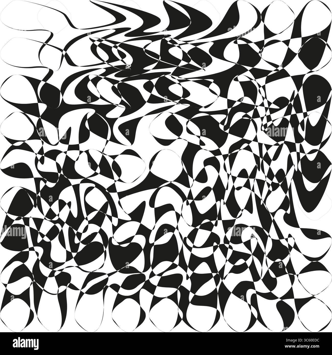 Abstract distorted pattern. Monochrome fluid shapes. Optical illusion Vector. Wavy chaotic texture. Stock Vector