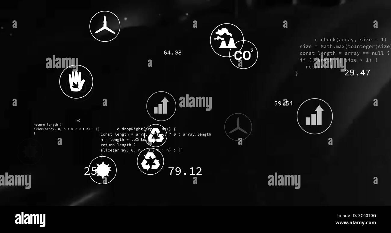 Displaying floating environmental data icons on virtual dashboard, with ...