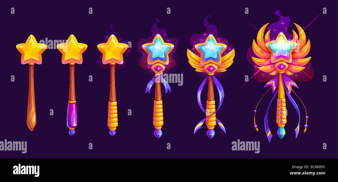 Magic wand progress game rank badge, level stage awards, medals and ...
