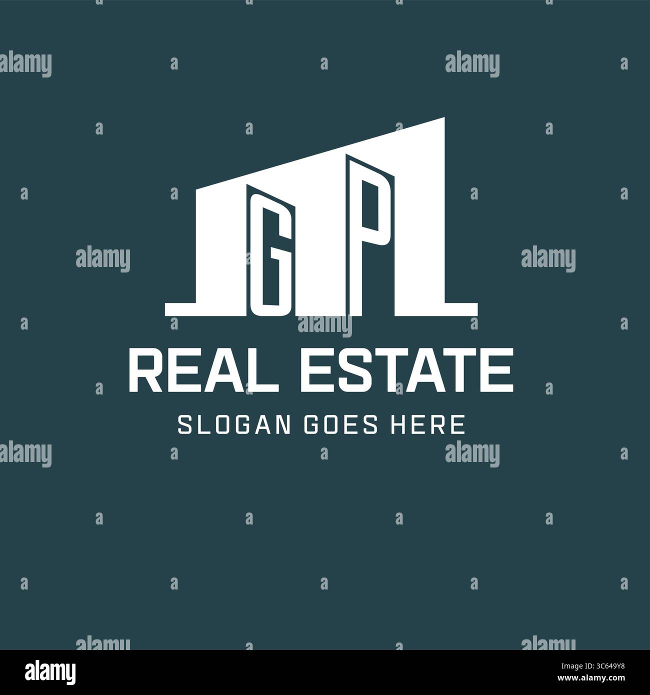 Initial GP logo for real estate with simple building icon design ideas ...