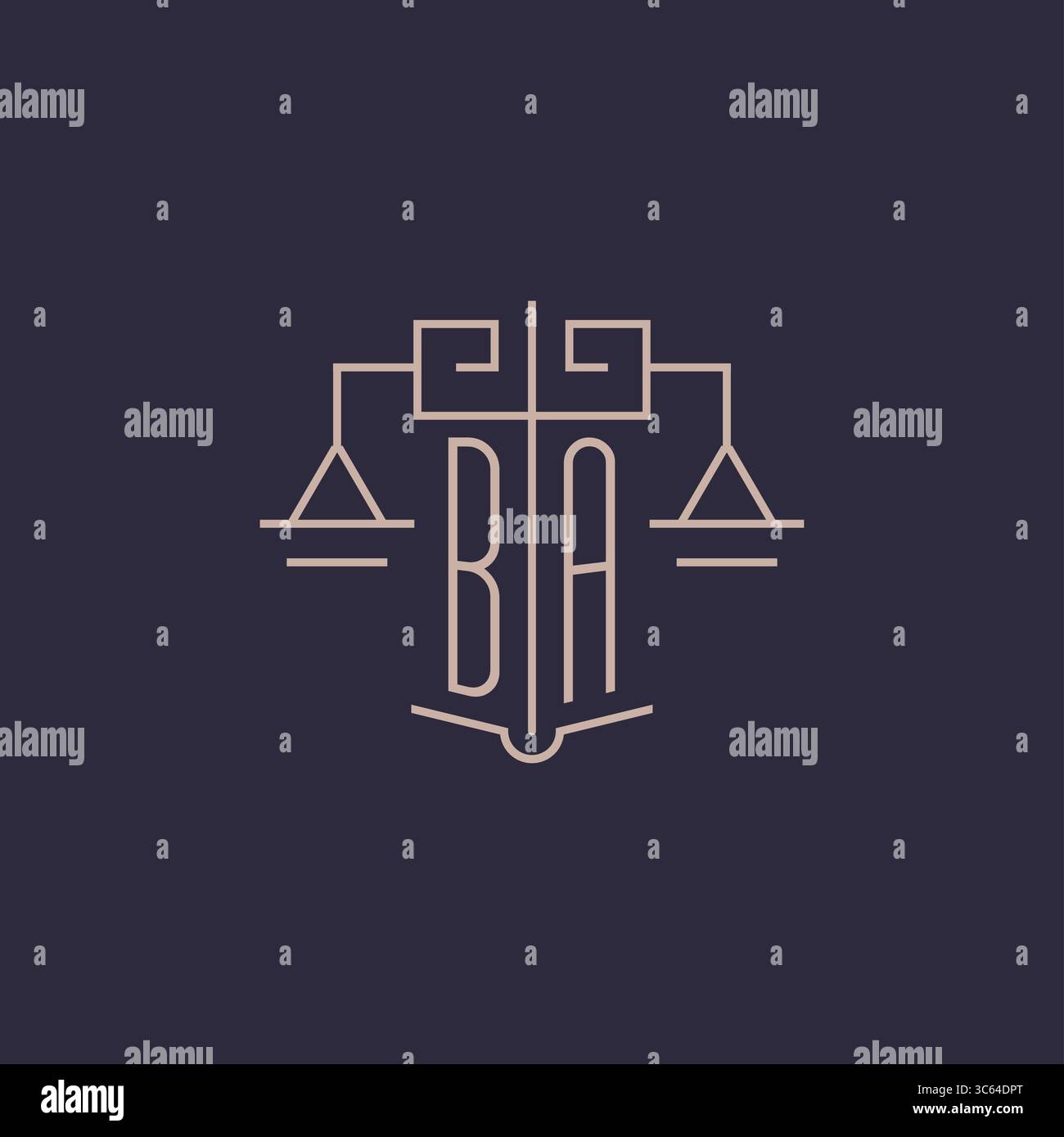 Initial letter BA logo with scale of justice luxury geometric design style vector graphic Stock Vector