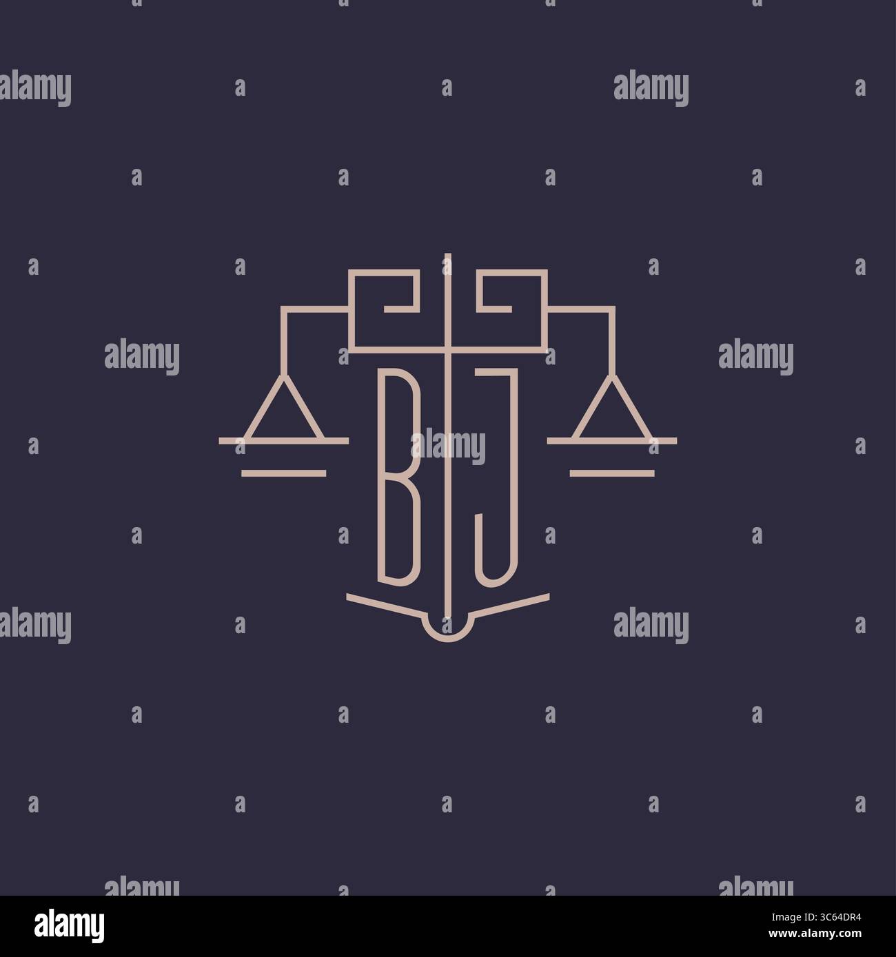 Initial letter BJ logo with scale of justice luxury geometric design ...