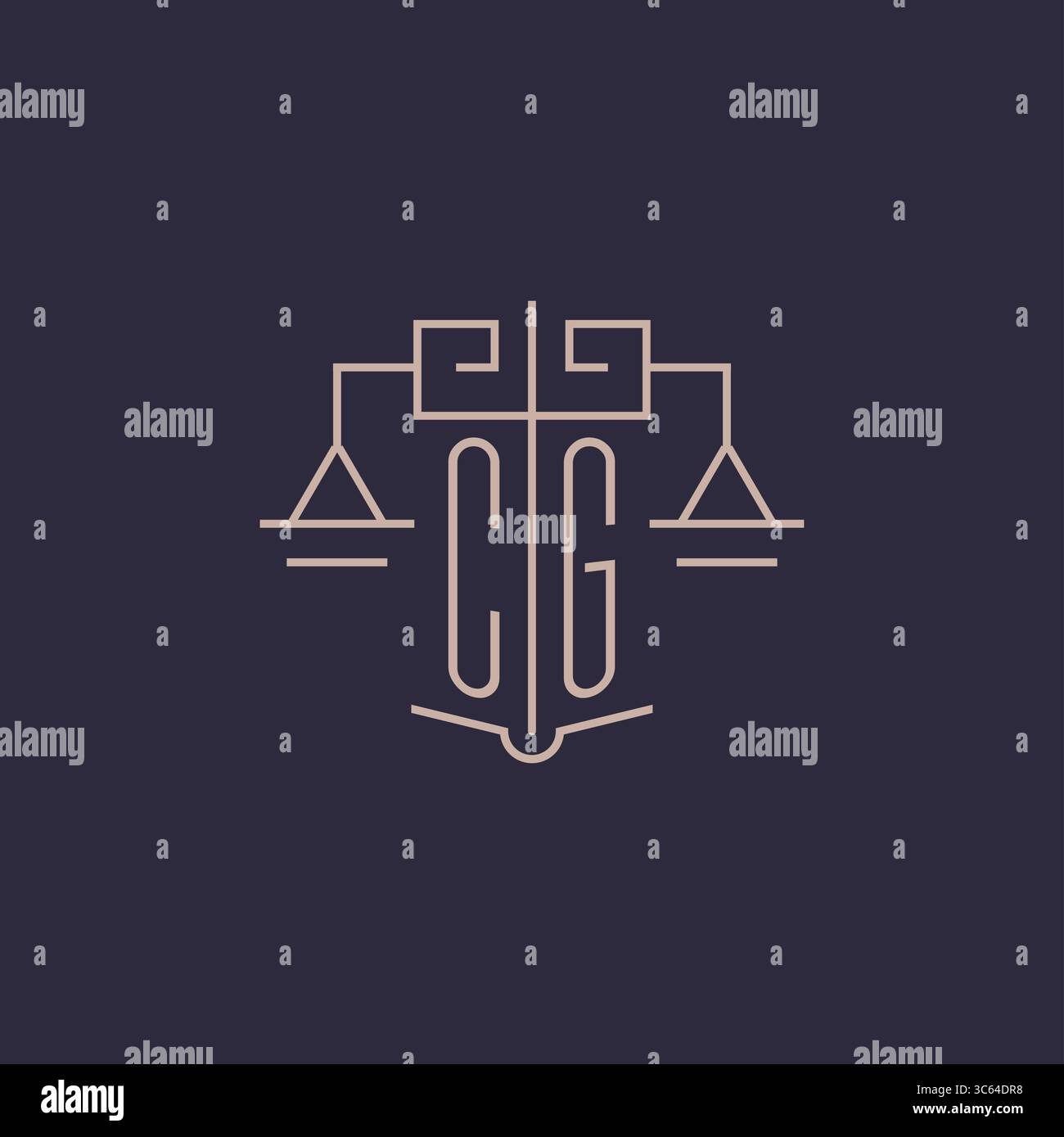 Initial letter CG logo with scale of justice luxury geometric design style vector graphic Stock Vector