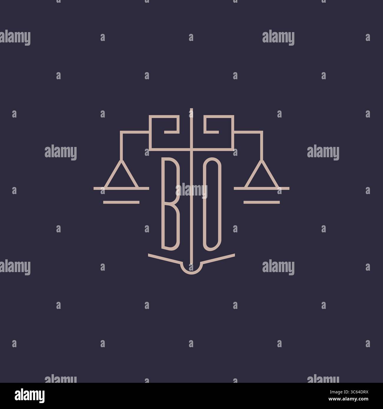 Initial letter BO logo with scale of justice luxury geometric design style vector graphic Stock Vector