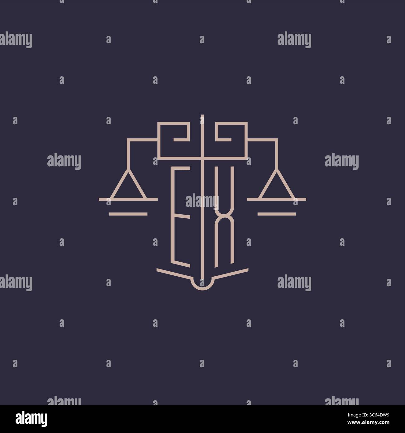 Initial letter EX logo with scale of justice luxury geometric design style vector graphic Stock Vector