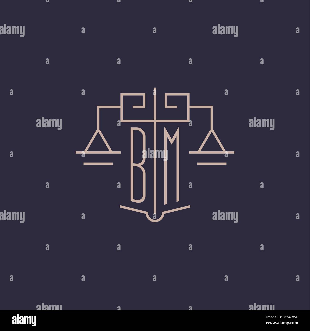 Initial letter BM logo with scale of justice luxury geometric design style vector graphic Stock Vector