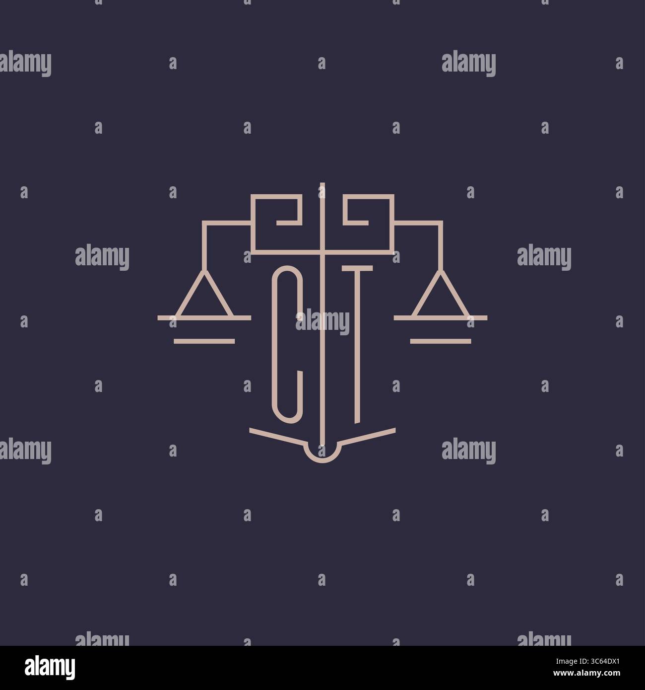 Initial letter CT logo with scale of justice luxury geometric design ...