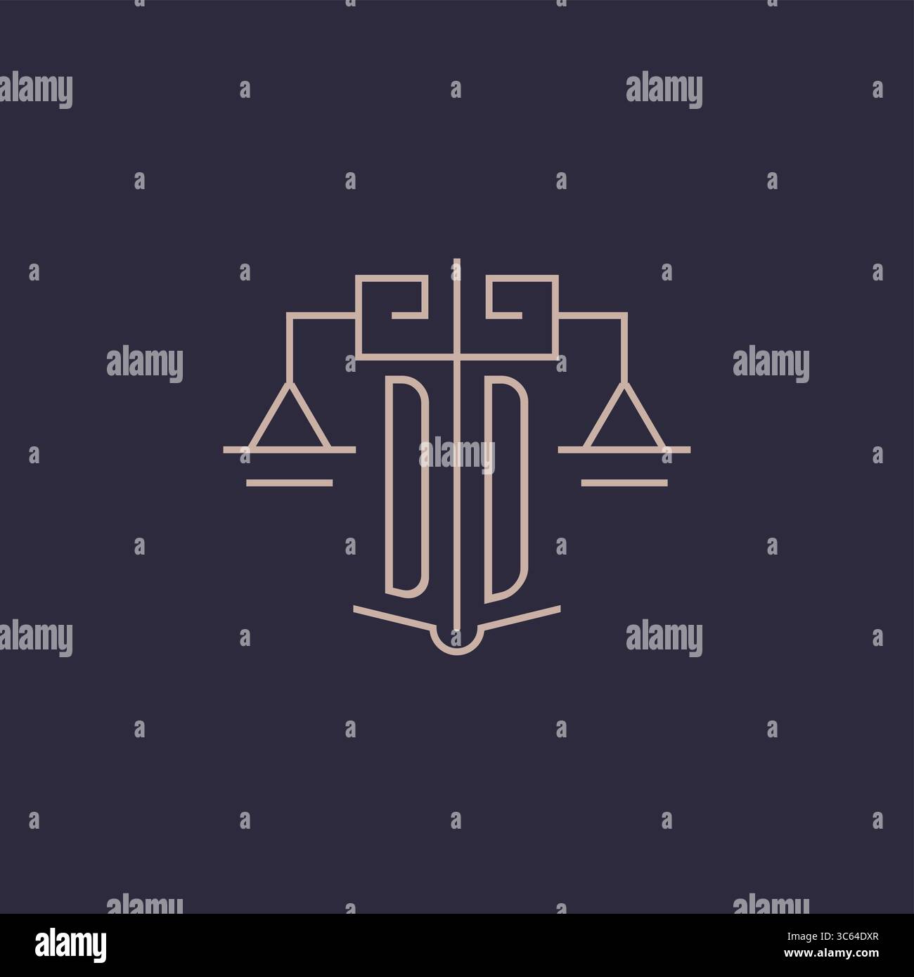 Initial letter DD logo with scale of justice luxury geometric design style vector graphic Stock Vector