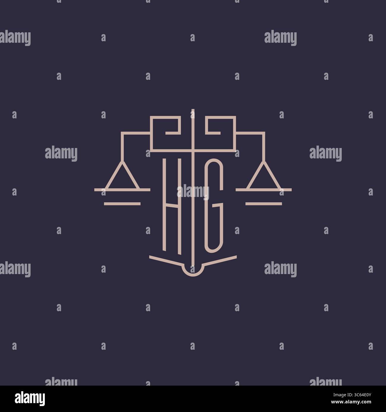 Initial letter HG logo with scale of justice luxury geometric design ...