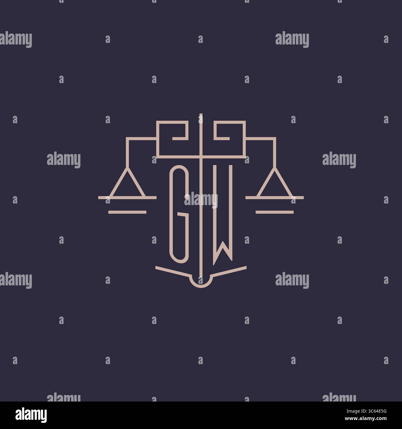 Initial letter GW logo with scale of justice luxury geometric design style vector graphic Stock Vector