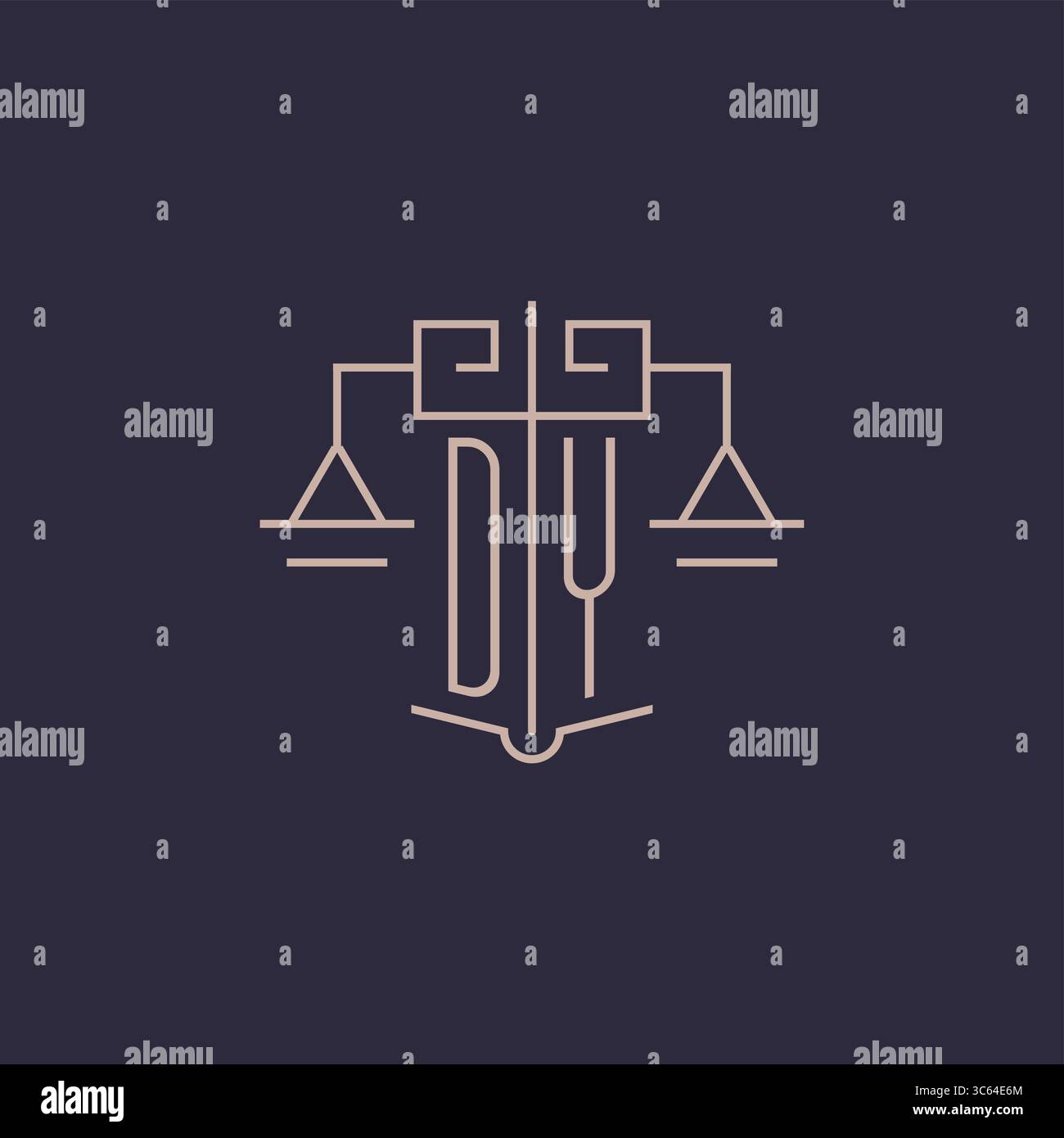 Initial letter DY logo with scale of justice luxury geometric design style vector graphic Stock Vector