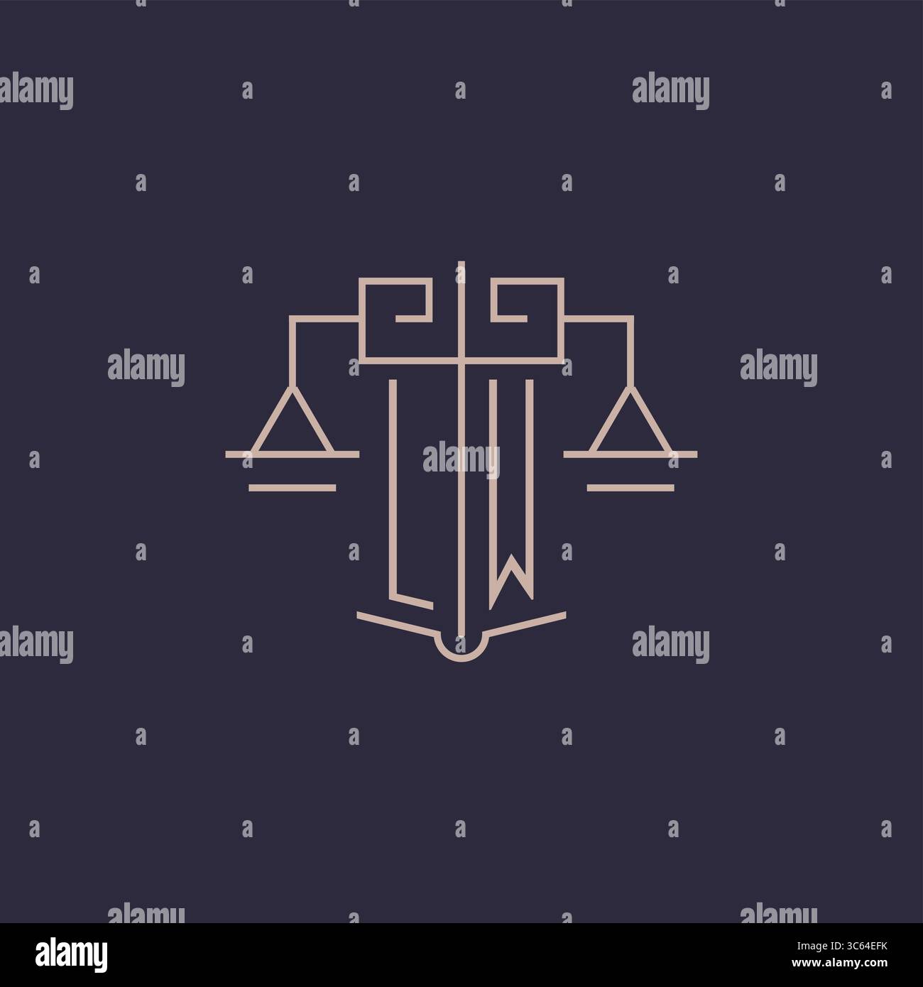 Initial letter LW logo with scale of justice luxury geometric design style vector graphic Stock Vector