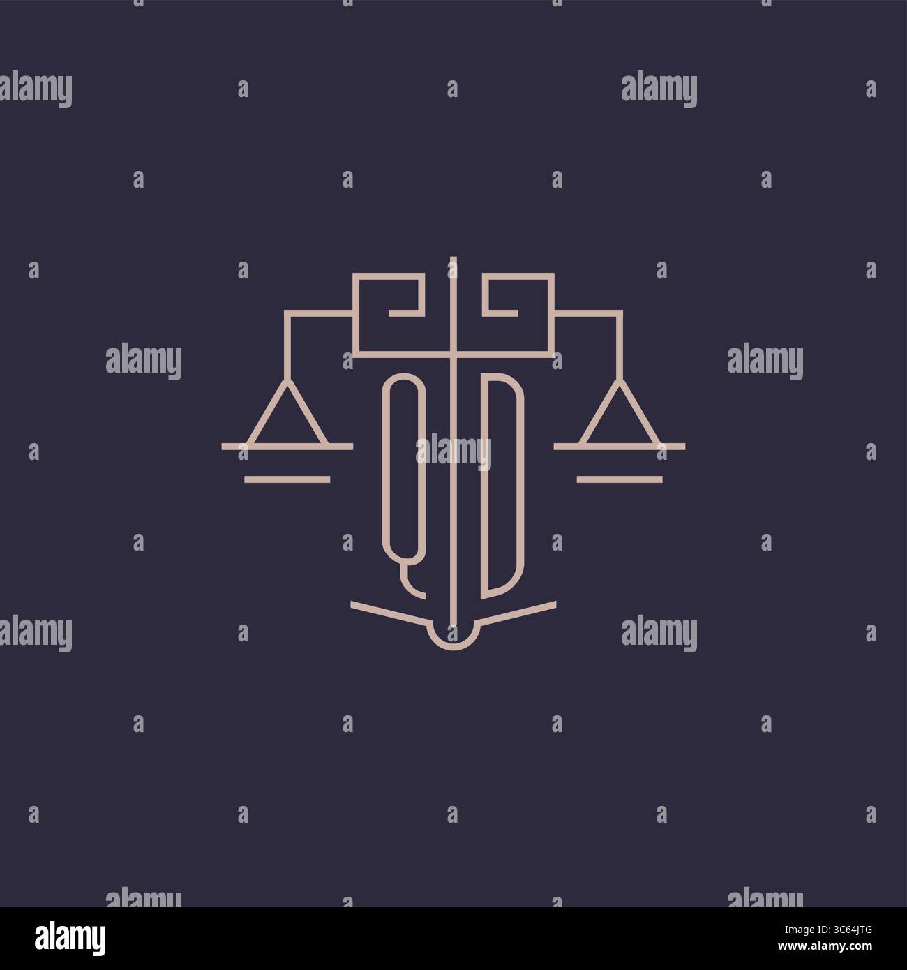 Initial letter QD logo with scale of justice luxury geometric design style vector graphic Stock Vector