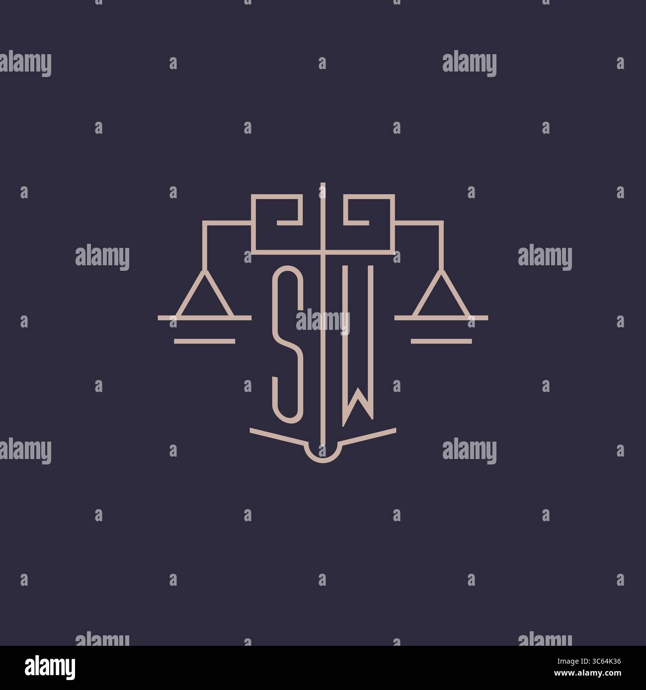 Initial letter SW logo with scale of justice luxury geometric design ...