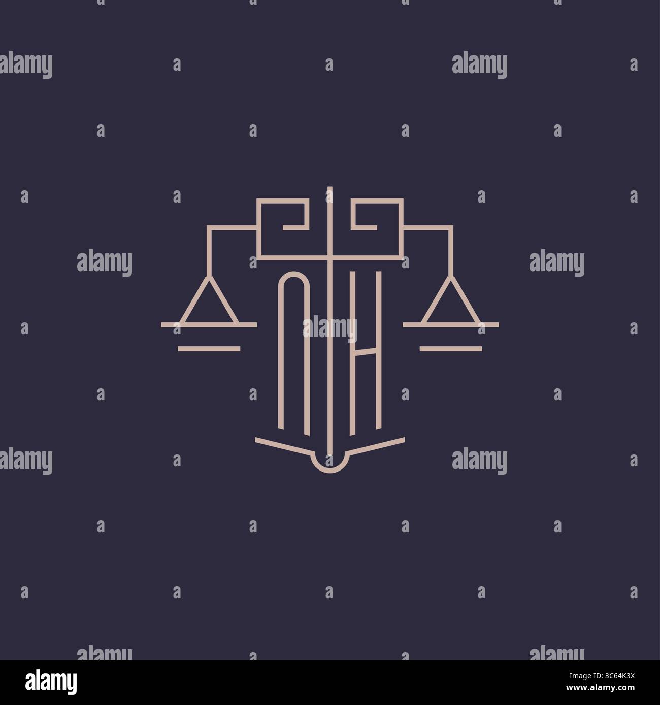 Initial letter NH logo with scale of justice luxury geometric design style vector graphic Stock Vector