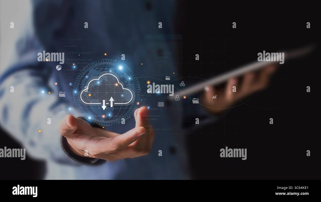 cloud computing cloud technology data storage, data transfer, network Stock Photo