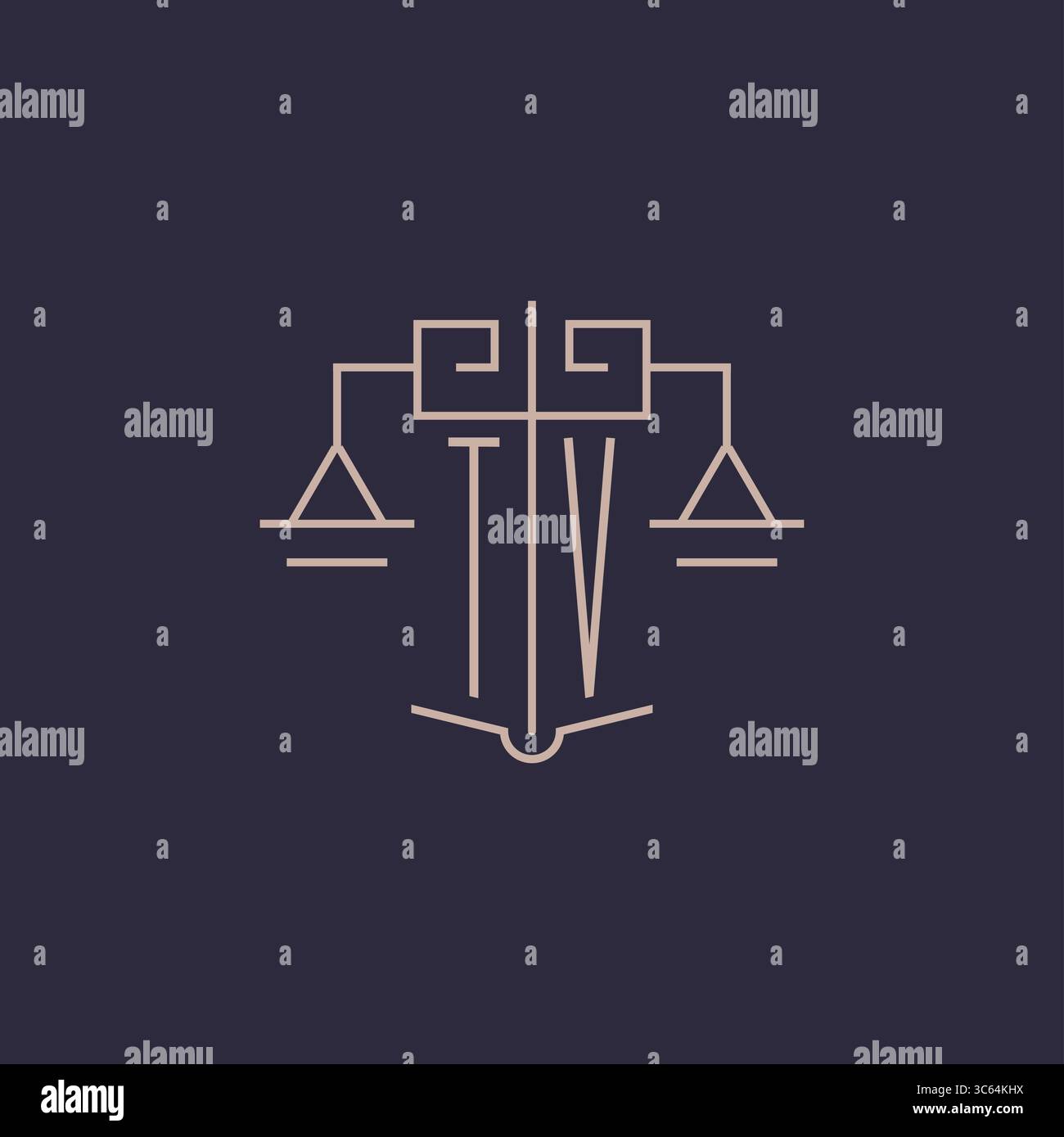 Initial letter TV logo with scale of justice luxury geometric design ...