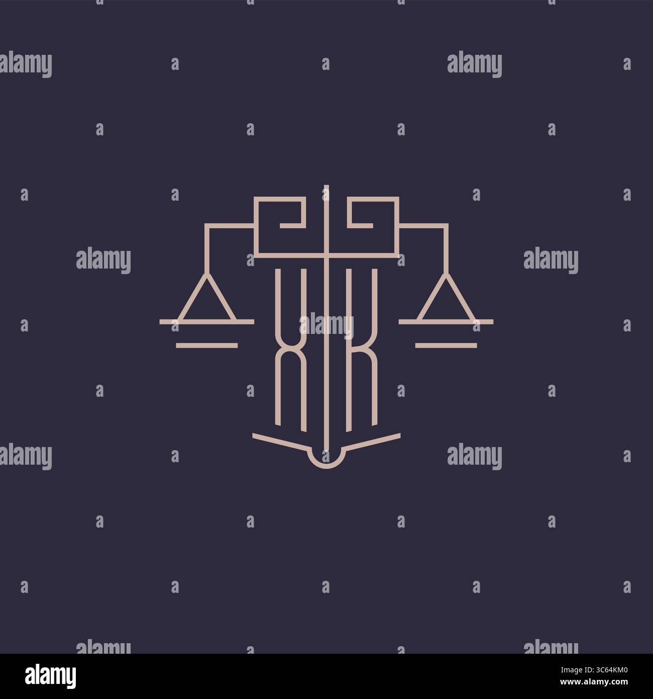 Initial letter XK logo with scale of justice luxury geometric design style vector graphic Stock Vector