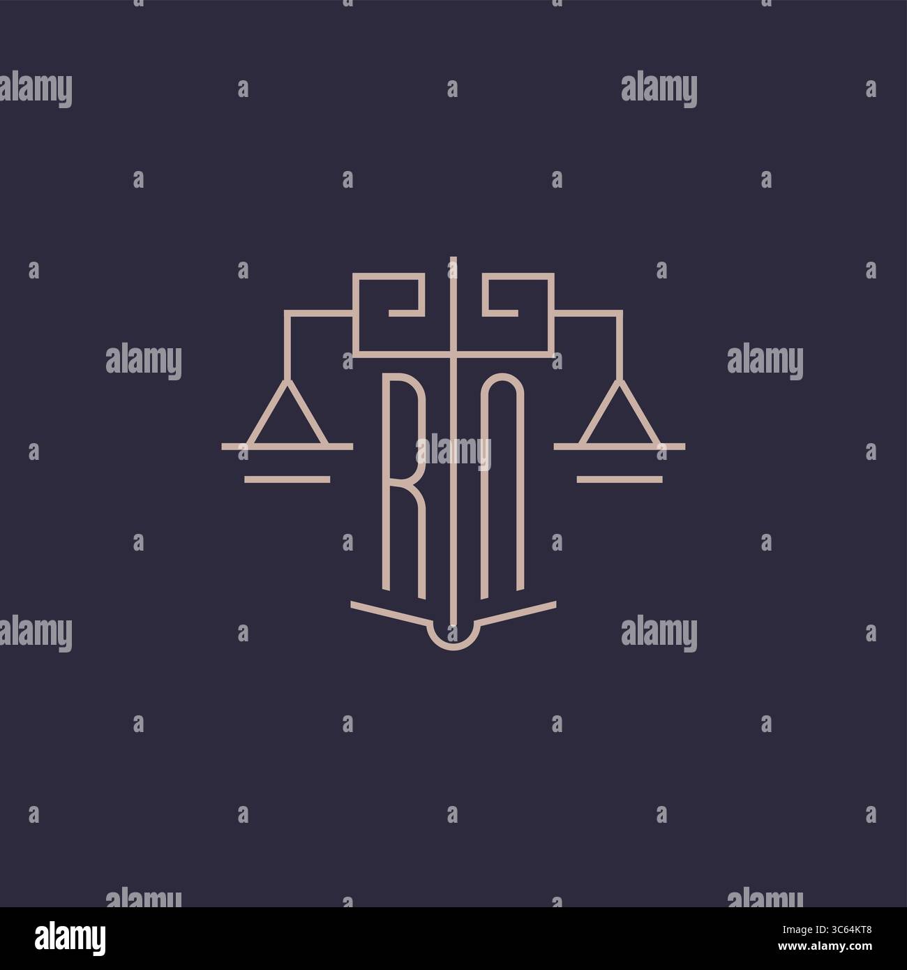 Initial letter RN logo with scale of justice luxury geometric design style vector graphic Stock Vector