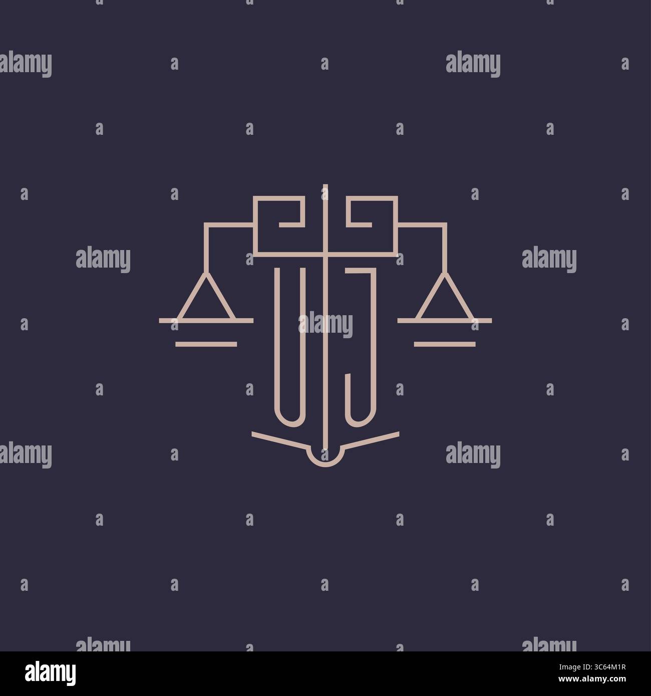 Initial letter UJ logo with scale of justice luxury geometric design style vector graphic Stock Vector