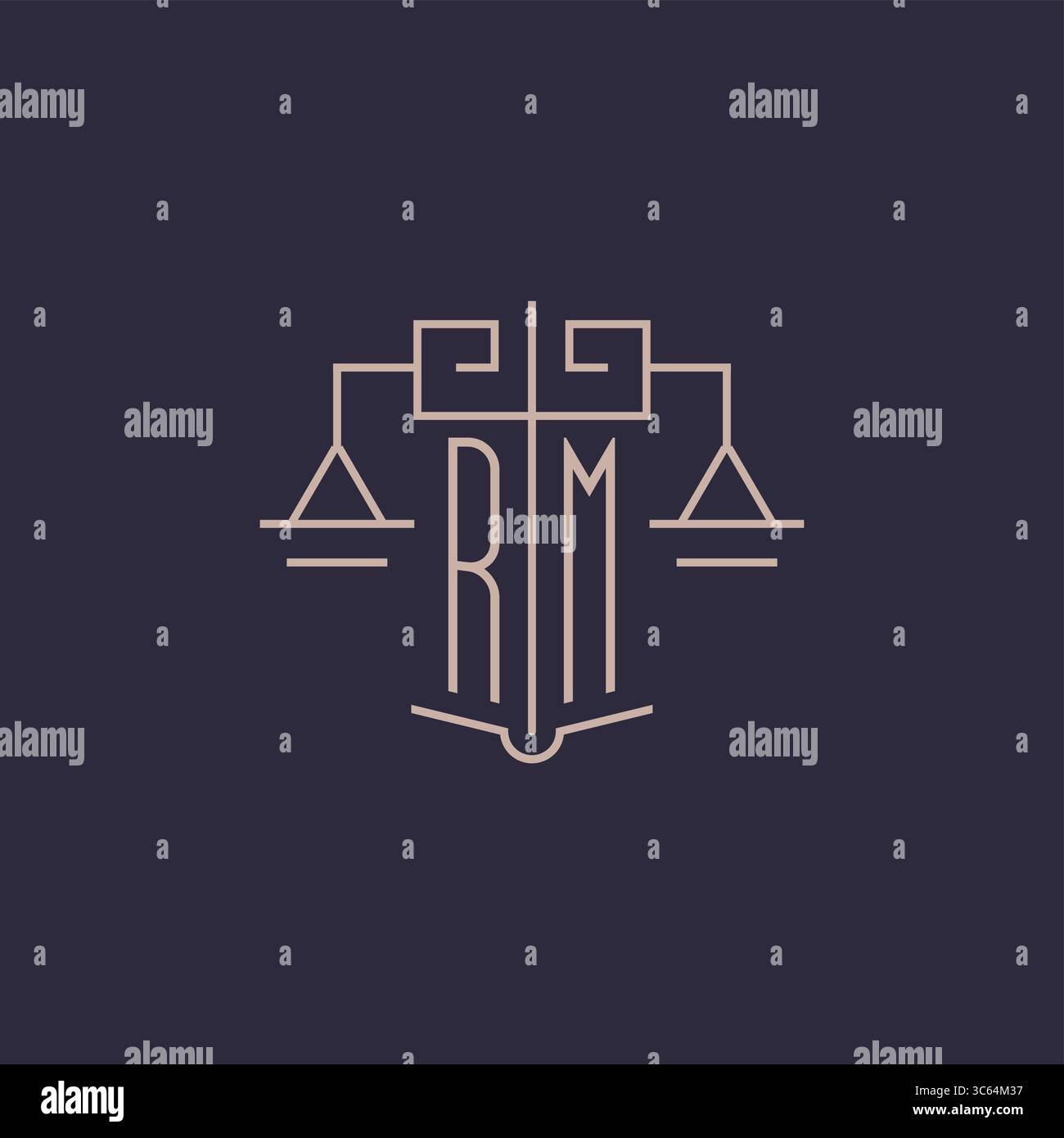 Initial letter RM logo with scale of justice luxury geometric design ...