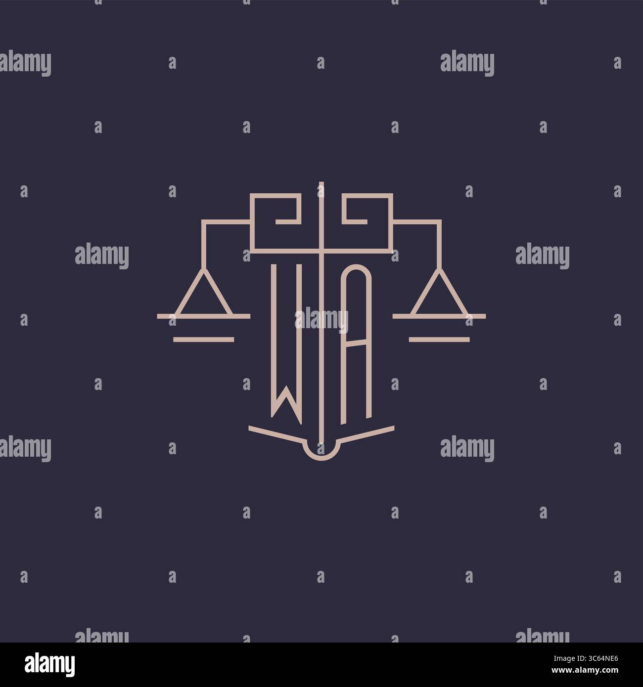 Initial letter WA logo with scale of justice luxury geometric design style vector graphic Stock Vector