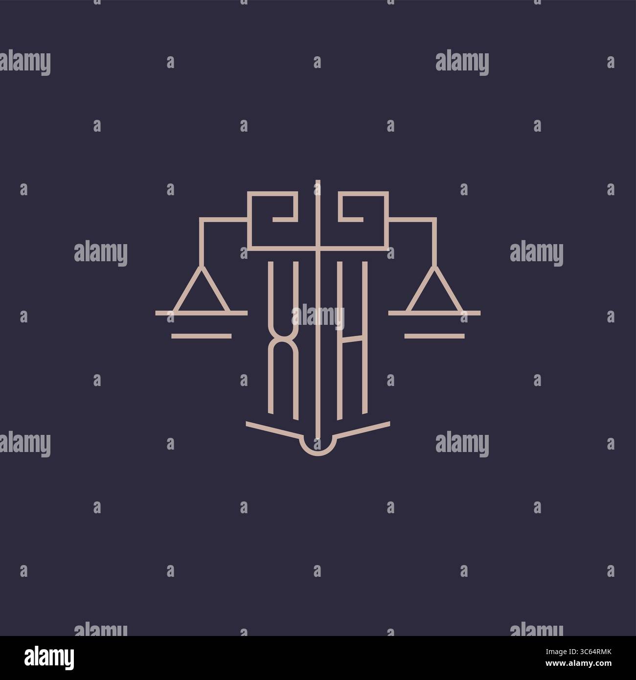 Initial letter XH logo with scale of justice luxury geometric design style vector graphic Stock Vector