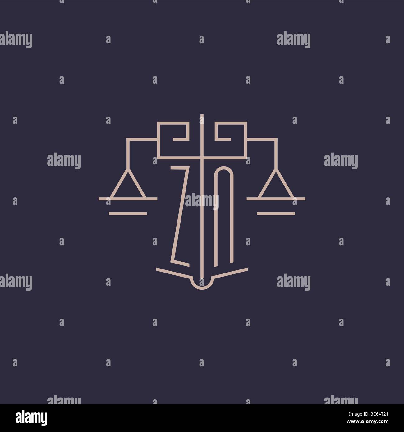 Initial letter ZN logo with scale of justice luxury geometric design style vector graphic Stock Vector