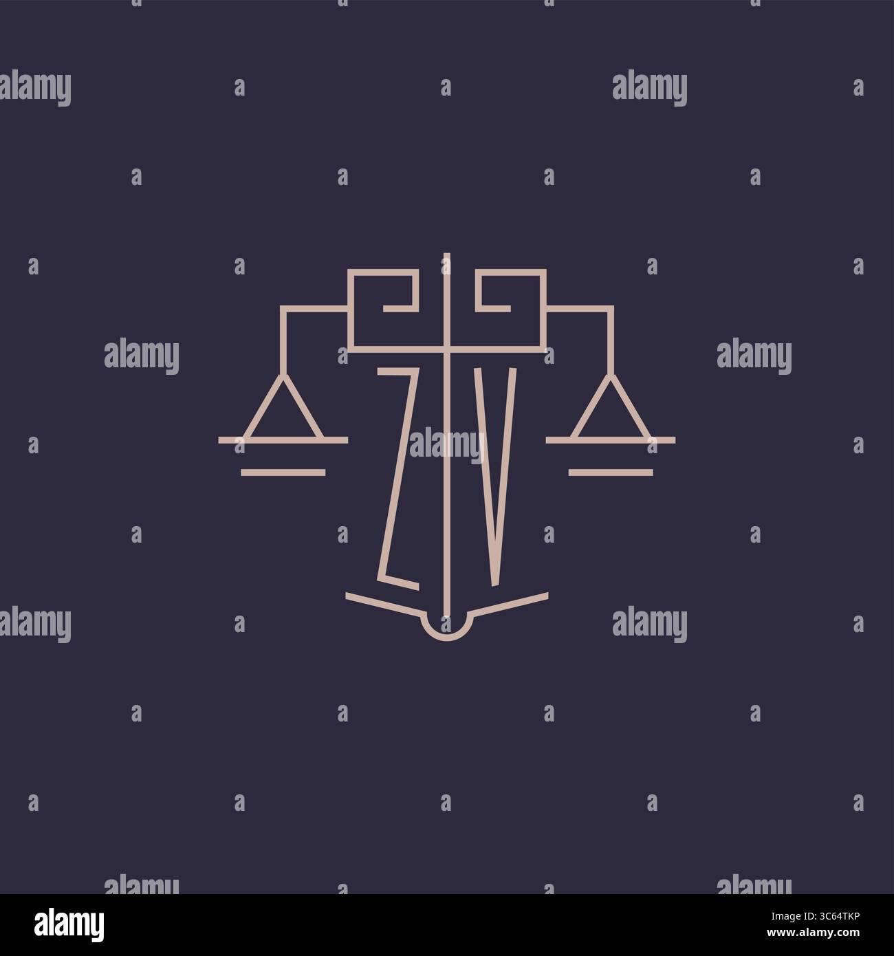 Initial letter ZV logo with scale of justice luxury geometric design style vector graphic Stock Vector